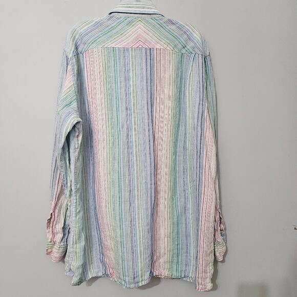 Johnny Uptown Linen Blend Button Down Shirt 2XL Multicolor Stripe Casual - Picture 7 of 13